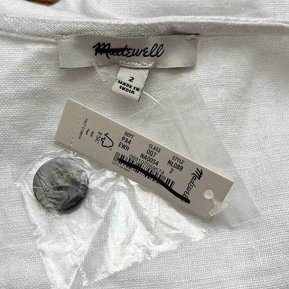 Madewell Linen Button Midi Embroidered Dress in Size 2 White Boho Square Neck - Picture 10 of 12